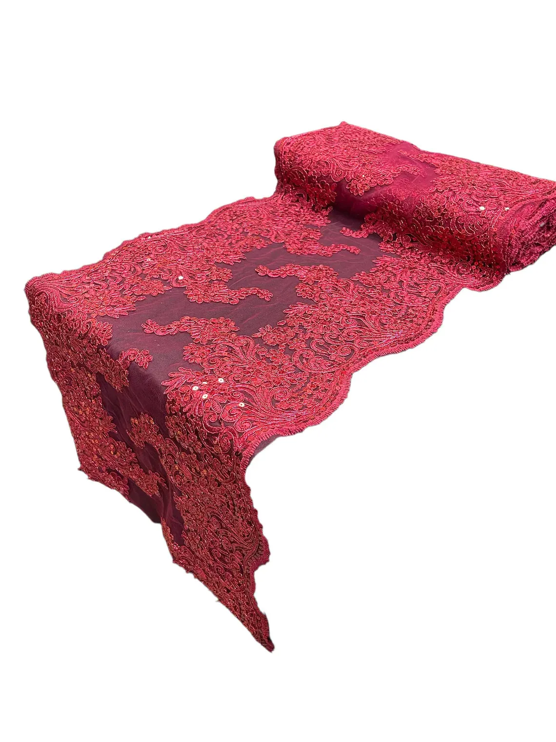 14" Metallic Floral Design Lace Table Runner for Event, Wedding Dress Decoration Sold By The Yard