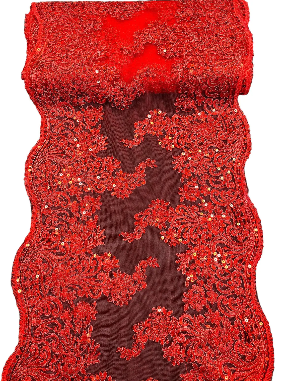 14" Metallic Floral Design Lace Table Runner for Event, Wedding Dress Decoration Sold By The Yard
