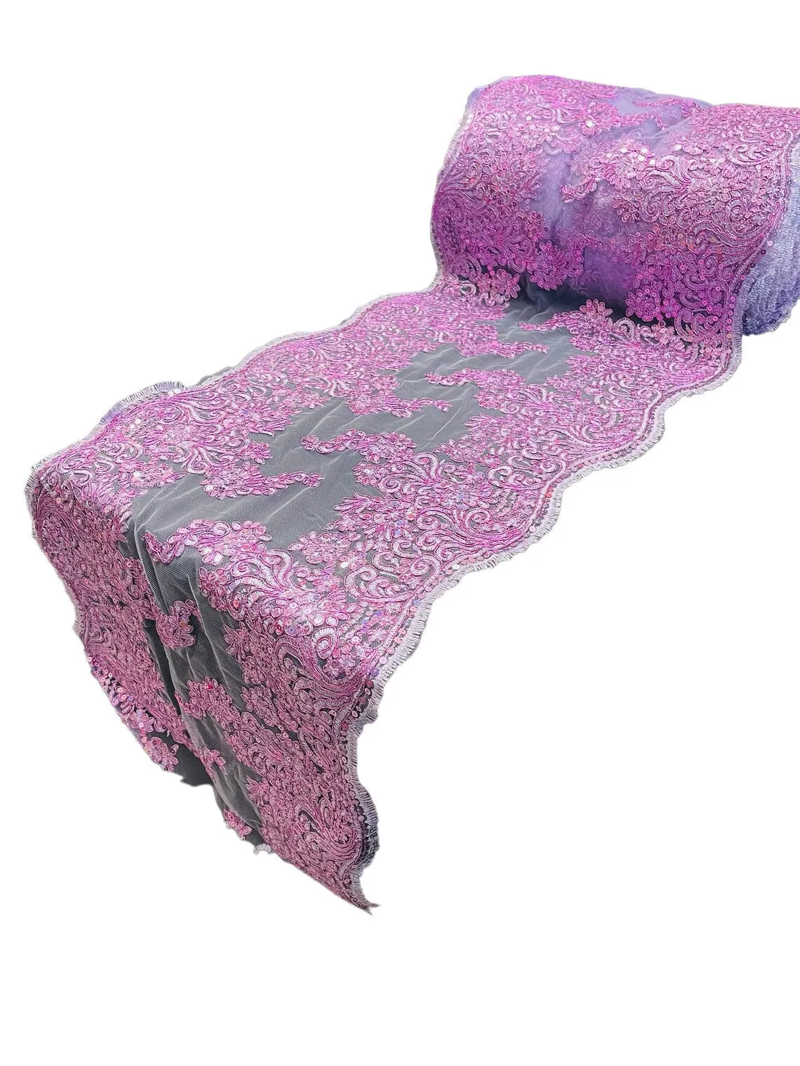 14" Metallic Floral Design Lace Table Runner for Event, Wedding Dress Decoration Sold By The Yard