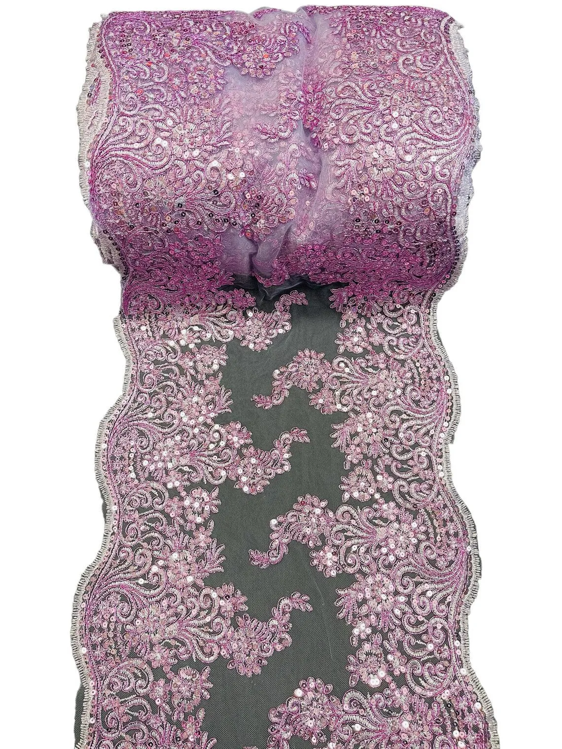 14" Metallic Floral Design Lace Table Runner for Event, Wedding Dress Decoration Sold By The Yard