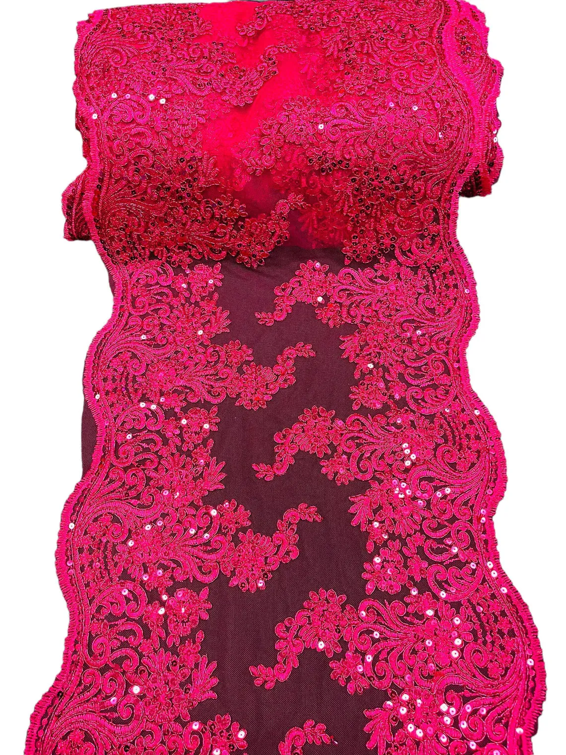 14" Metallic Floral Design Lace Table Runner for Event, Wedding Dress Decoration Sold By The Yard