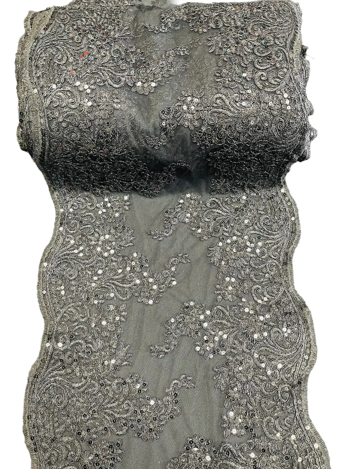 14" Metallic Floral Design Lace Table Runner for Event, Wedding Dress Decoration Sold By The Yard