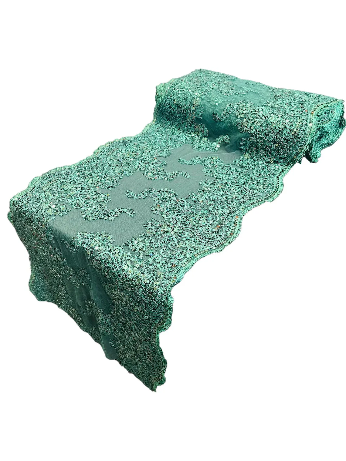 14" Metallic Floral Design Lace Table Runner for Event, Wedding Dress Decoration Sold By The Yard