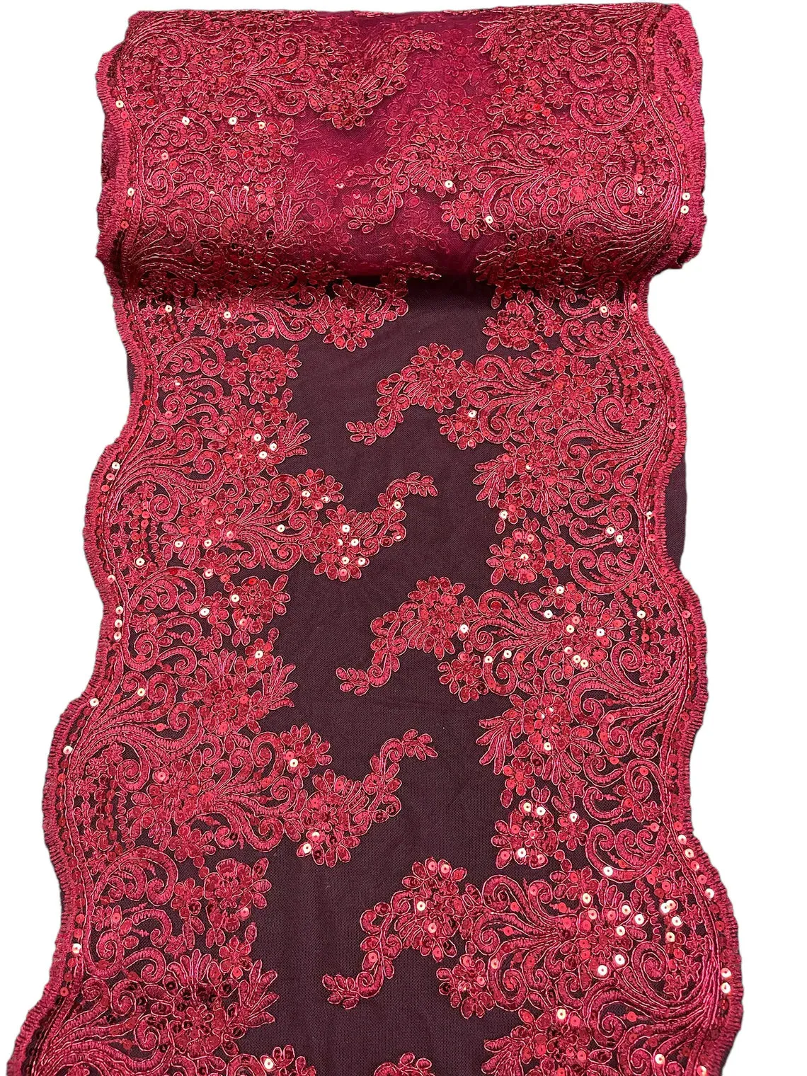 14" Metallic Floral Design Lace Table Runner for Event, Wedding Dress Decoration Sold By The Yard