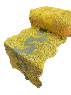 14" Metallic Floral Design Lace Table Runner for Event, Wedding Dress Decoration Sold By The Yard
