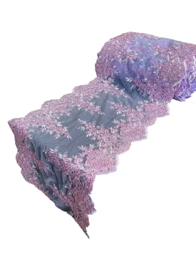 14" Metallic Floral Lace Mesh Design Table Runner for Event and Dress Decor Sold By The Yard