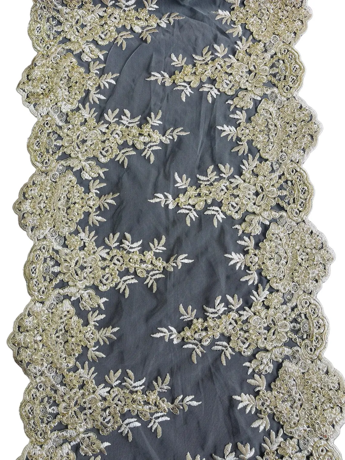 14" Metallic Floral Lace Mesh Design Table Runner for Event and Dress Decor Sold By The Yard