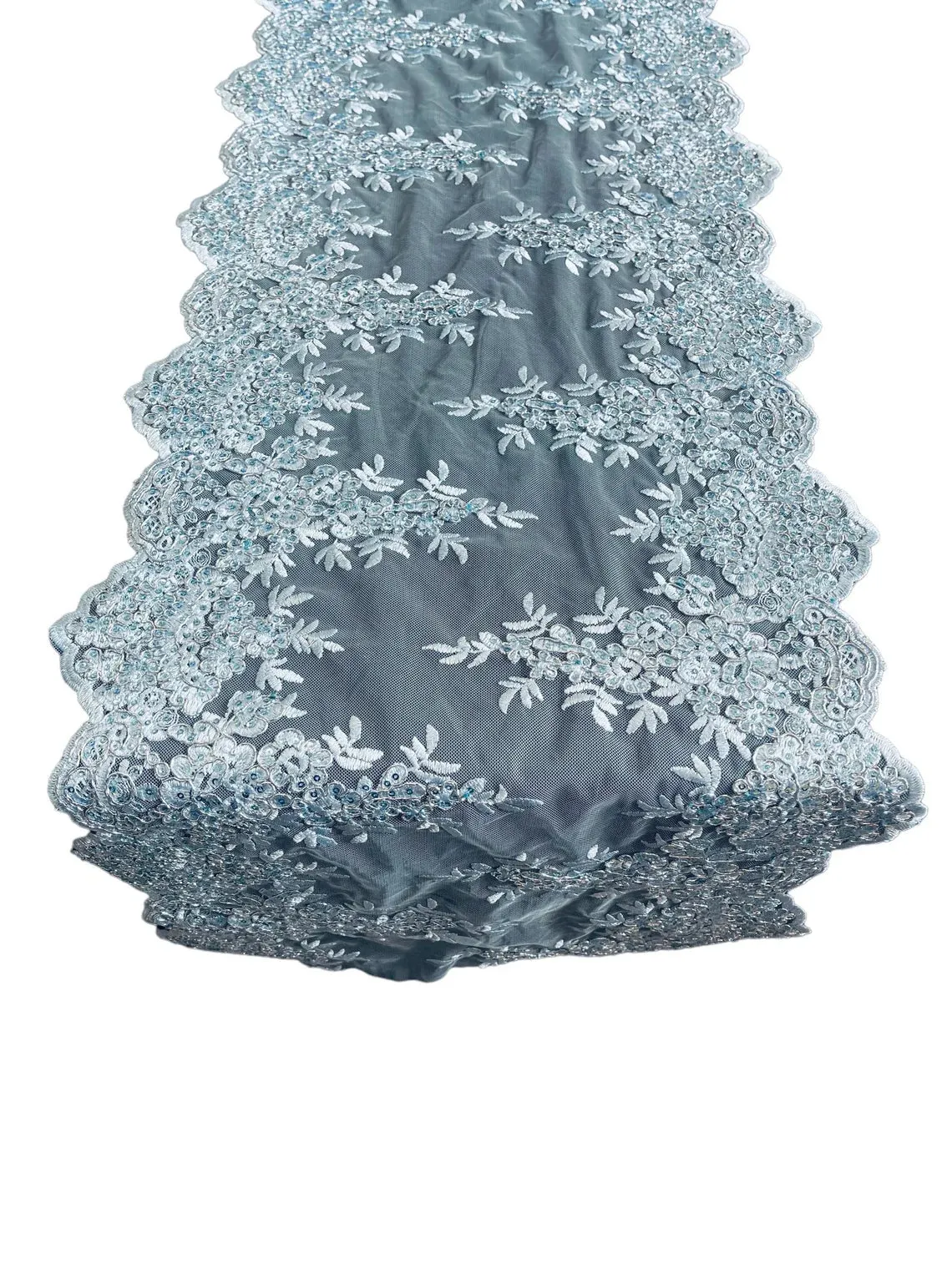 14" Metallic Floral Lace Mesh Design Table Runner for Event and Dress Decor Sold By The Yard