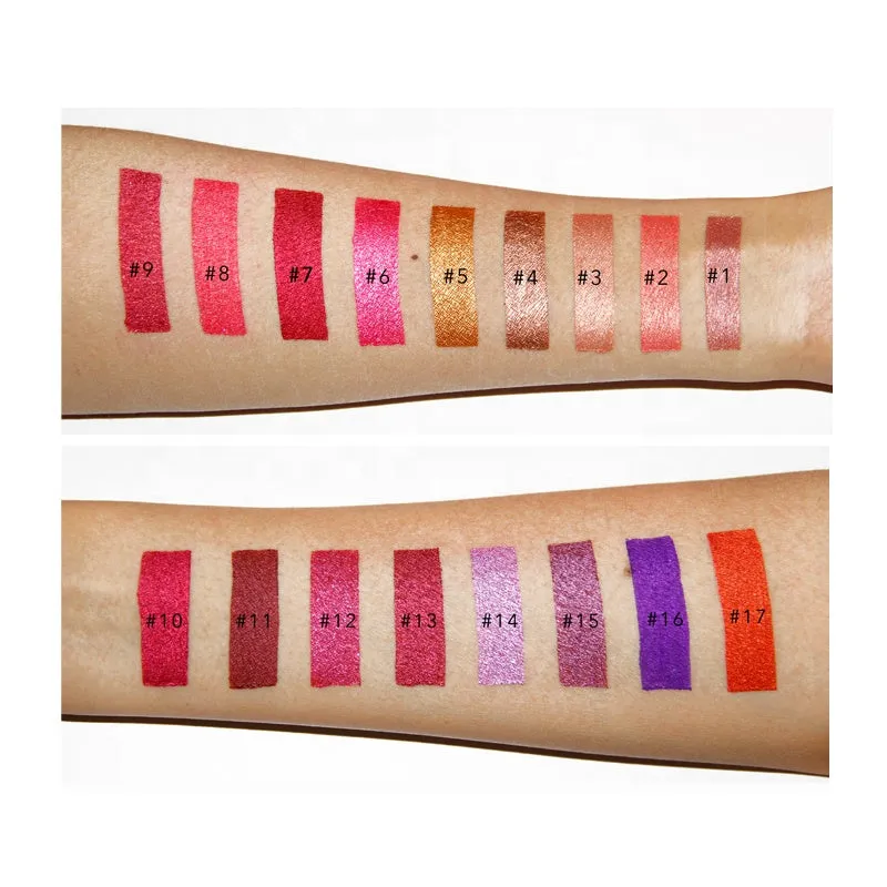 17 Colors Metallic Liquid Lipstick, Makeup, Shimmering Lip Gloss, Waterproof/Water-Resistant