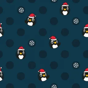 1M REMNANT NAVY CHRISTMAS PENGUINS COTTON JERSEY SALE