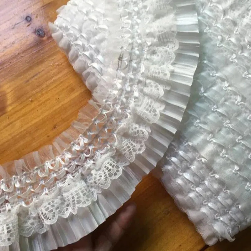 1Yard White Black Stretch Lace Layer Ribbon Elastic Ruffle Trim For Sewing Clothing DIY Crafts