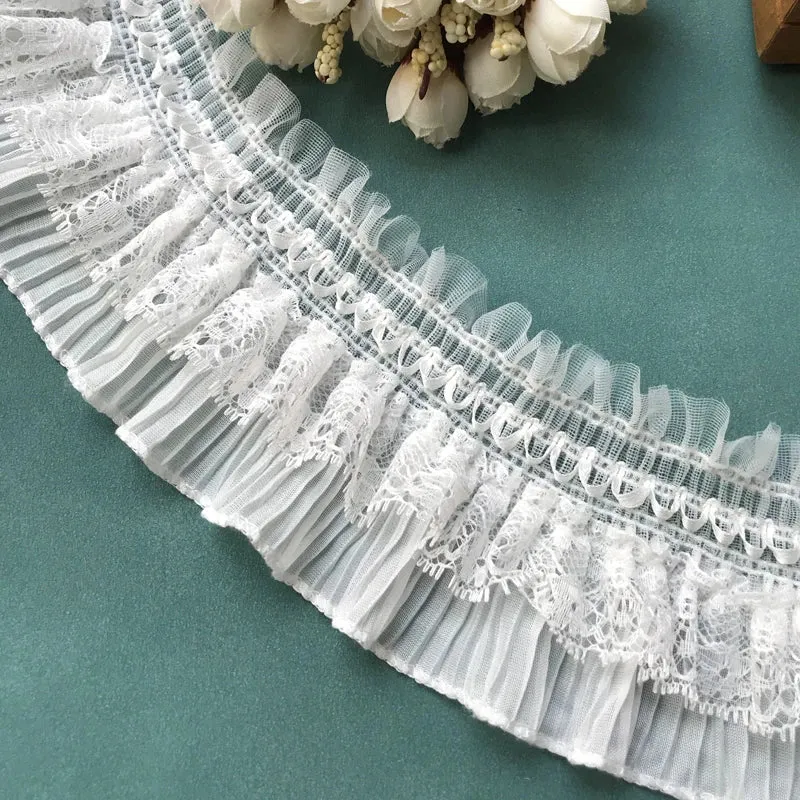 1Yard White Black Stretch Lace Layer Ribbon Elastic Ruffle Trim For Sewing Clothing DIY Crafts