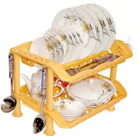2 Layer Plastic Double Tier Kitchen Utensils Dish Rack for Drying and Storage