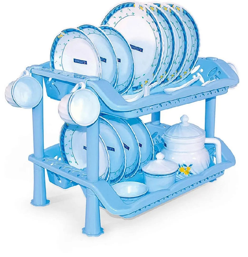 2 Layer Plastic Double Tier Kitchen Utensils Dish Rack for Drying and Storage