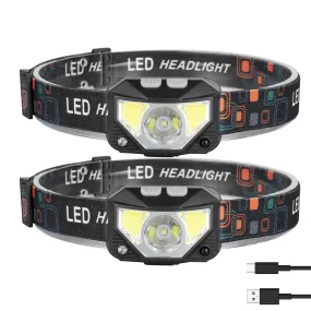 2-Pack: Rechargeable Motion Sensor Headlamp 6 Light Modes Headlight