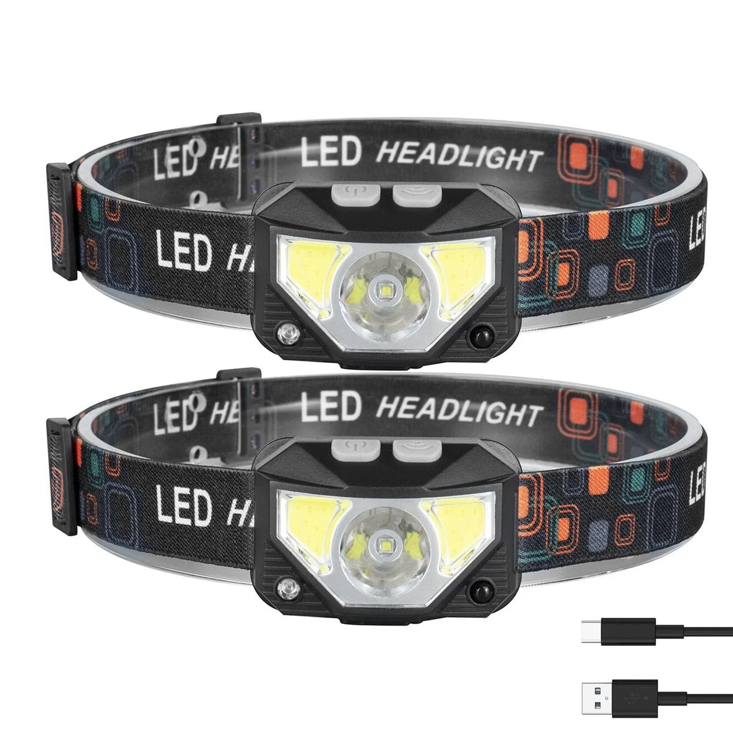 2-Pack: Rechargeable Motion Sensor Headlamp 6 Light Modes Headlight