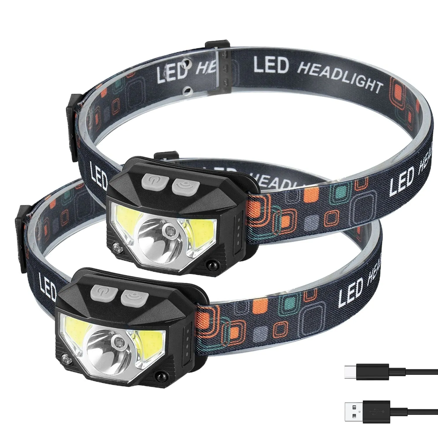 2-Pack: Rechargeable Motion Sensor Headlamp 6 Light Modes Headlight
