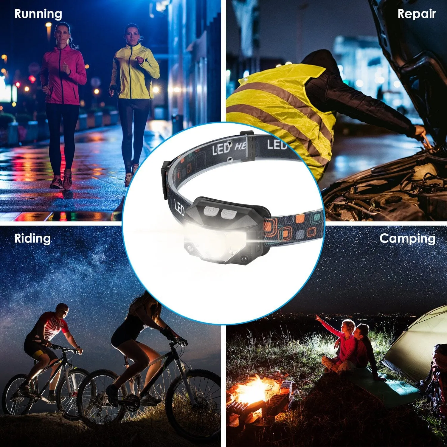 2-Pack: Rechargeable Motion Sensor Headlamp 6 Light Modes Headlight
