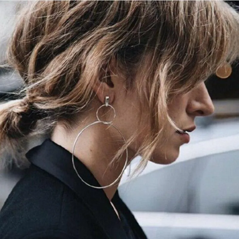 2018 New Exaggerated Simple line Big Drop Earrings for Women Double Round Circle Pendant Long Earrings Brincos Jewelry A30