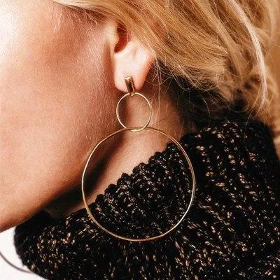 2018 New Exaggerated Simple line Big Drop Earrings for Women Double Round Circle Pendant Long Earrings Brincos Jewelry A30