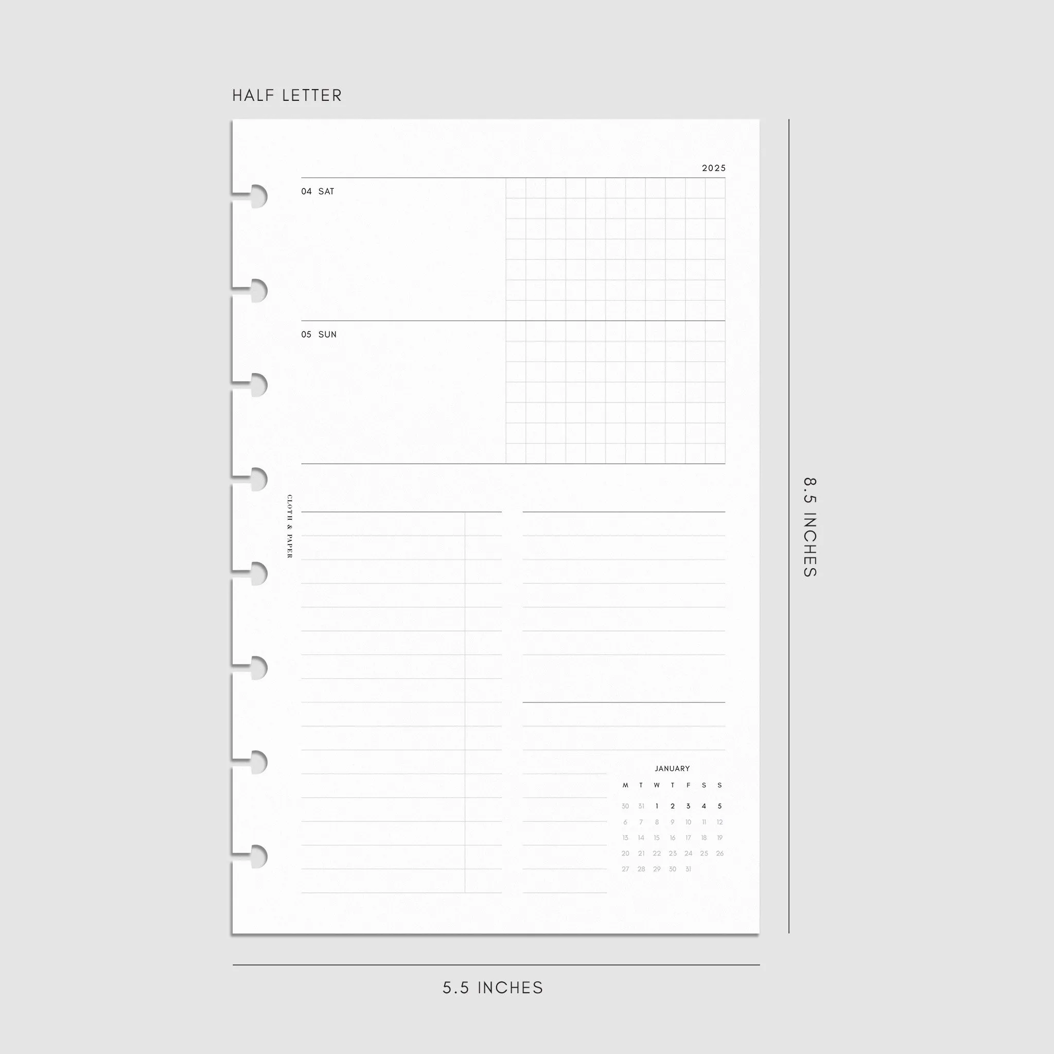 2025 Dated Horizontal Weekly Planner Insert | Monday Start