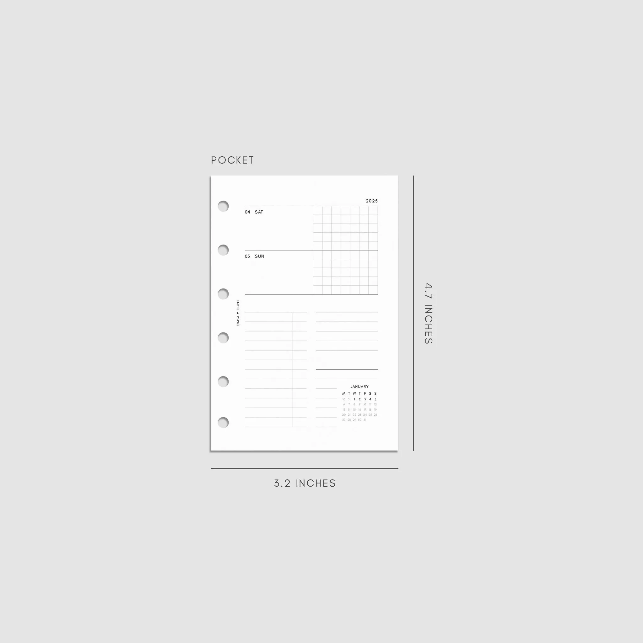 2025 Dated Horizontal Weekly Planner Insert | Monday Start