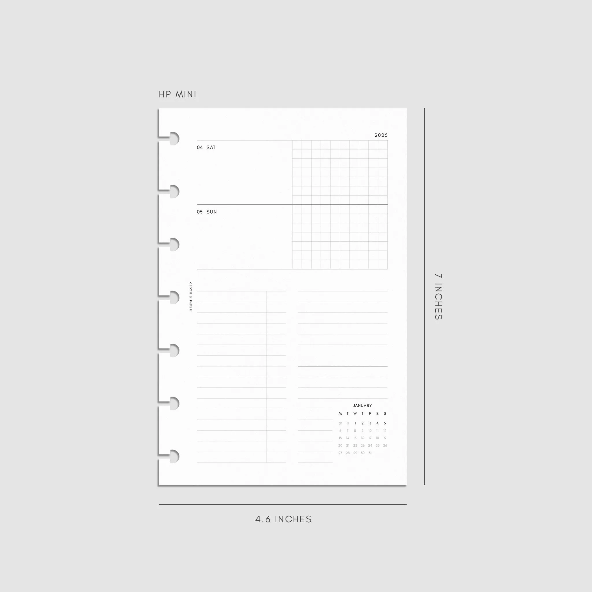 2025 Dated Horizontal Weekly Planner Insert | Monday Start