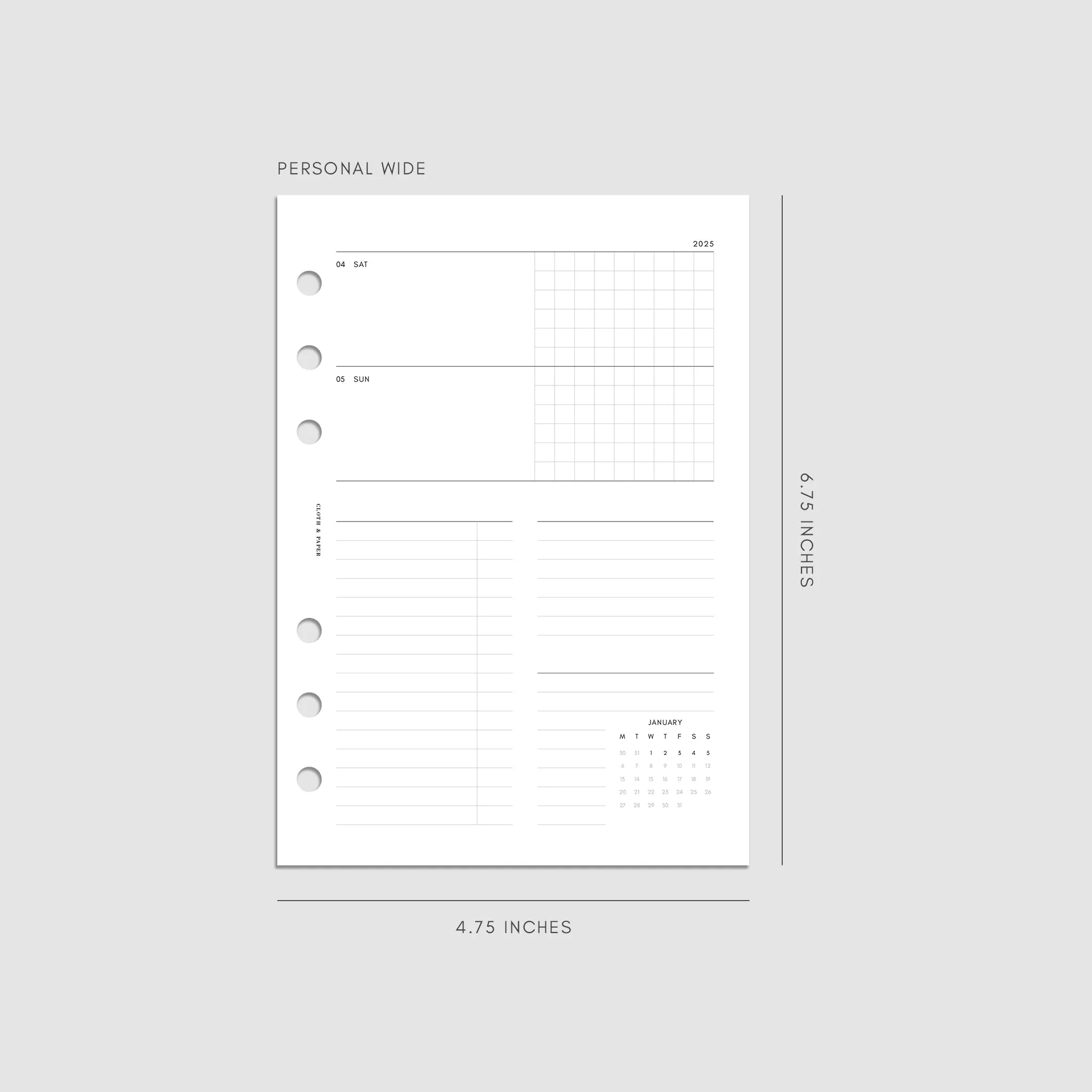 2025 Dated Horizontal Weekly Planner Insert | Monday Start
