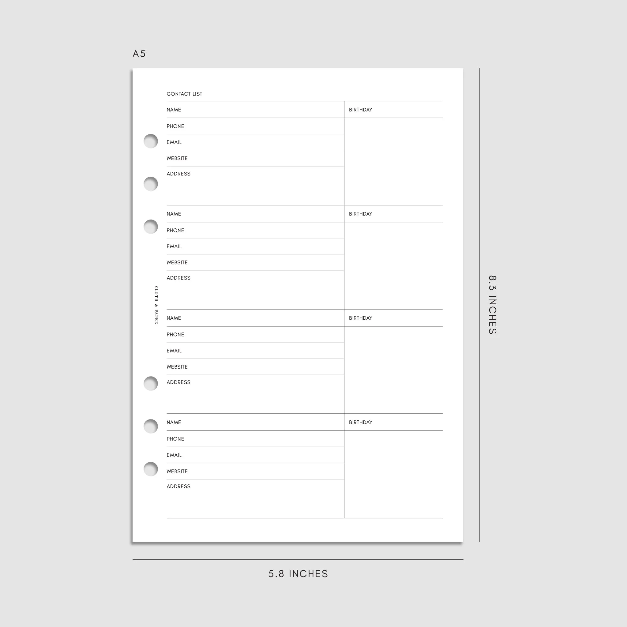 2025 Dated Horizontal Weekly Planner Insert | Monday Start