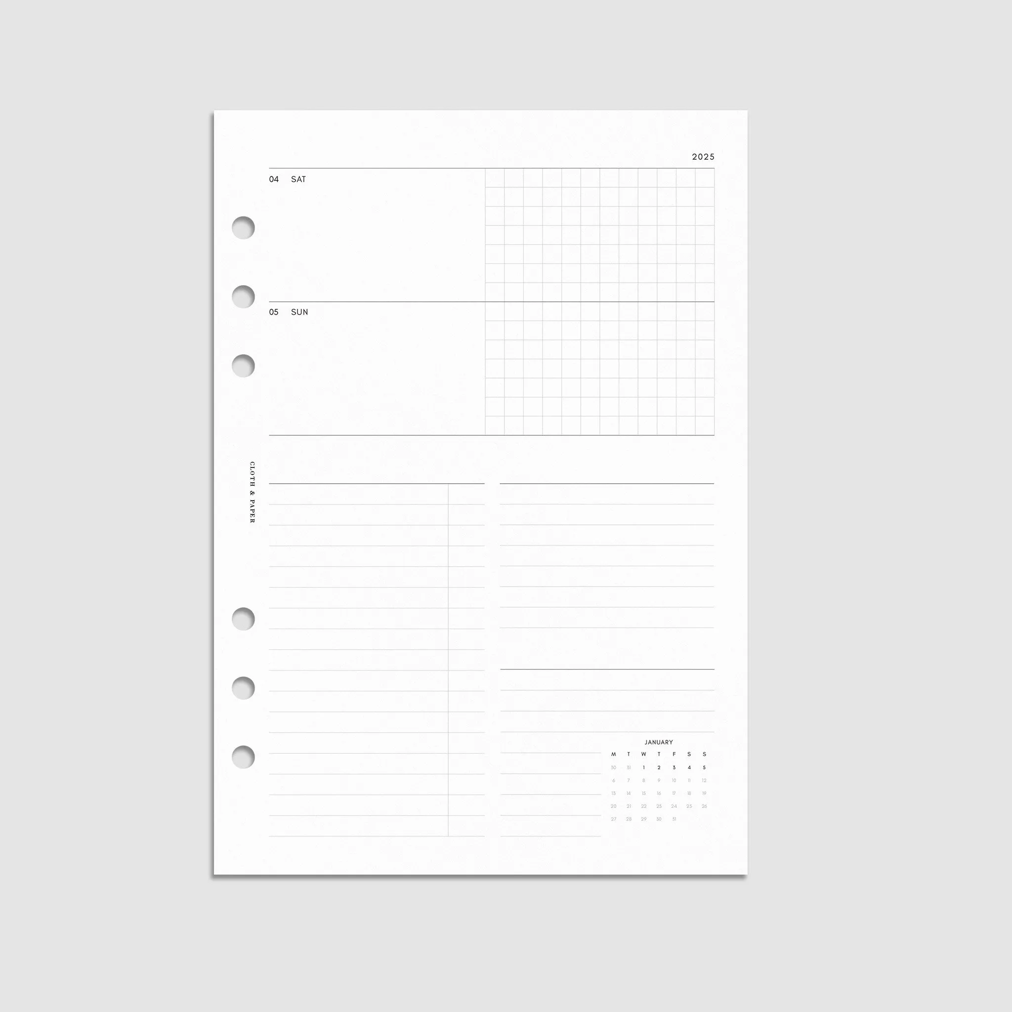 2025 Dated Horizontal Weekly Planner Insert | Monday Start
