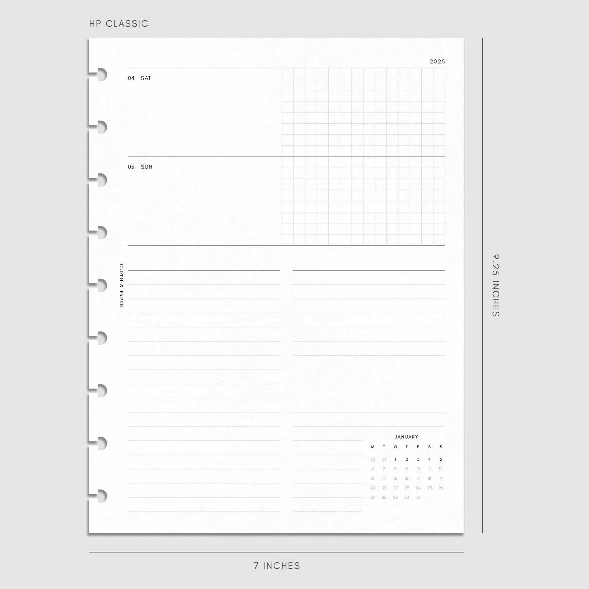 2025 Dated Horizontal Weekly Planner Insert | Monday Start