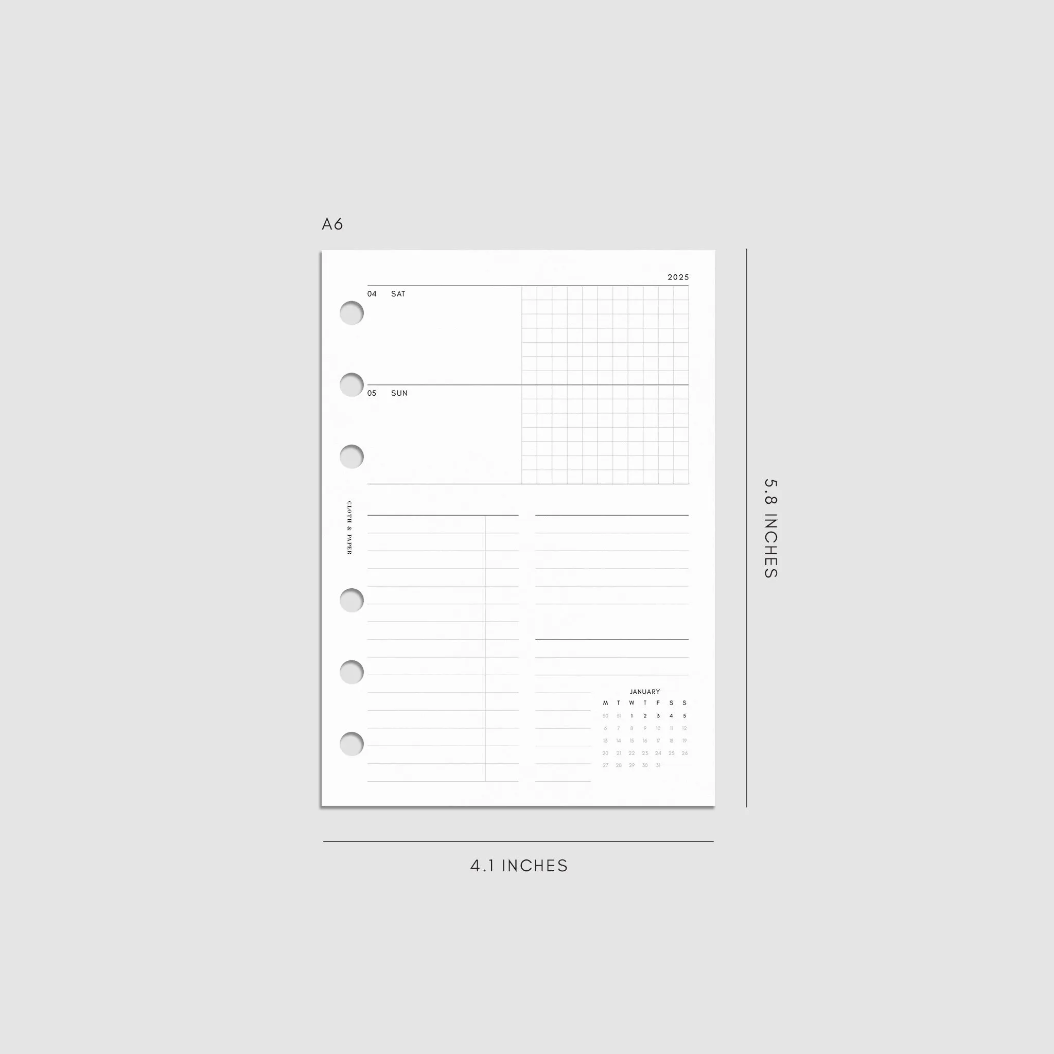 2025 Dated Horizontal Weekly Planner Insert | Monday Start