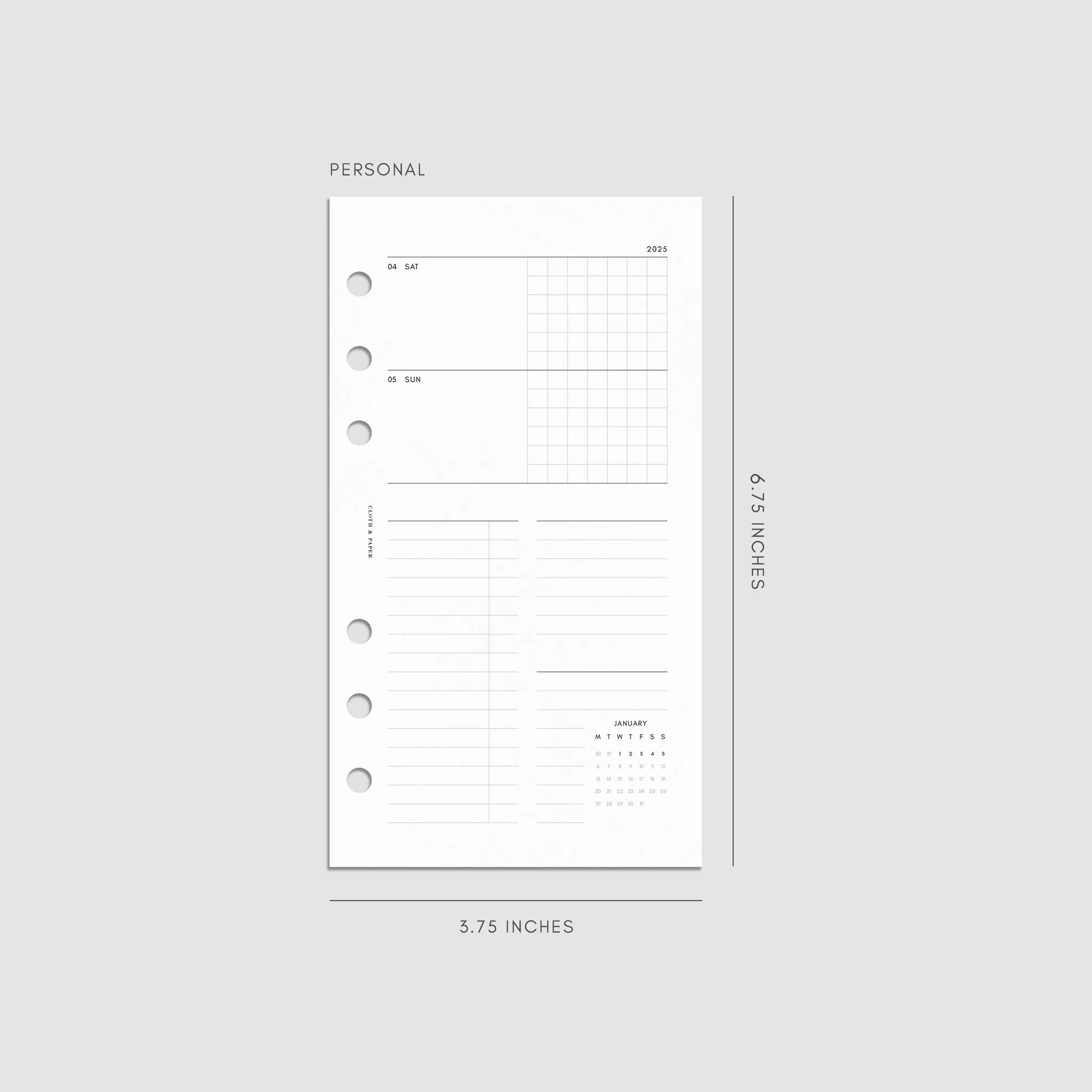 2025 Dated Horizontal Weekly Planner Insert | Monday Start