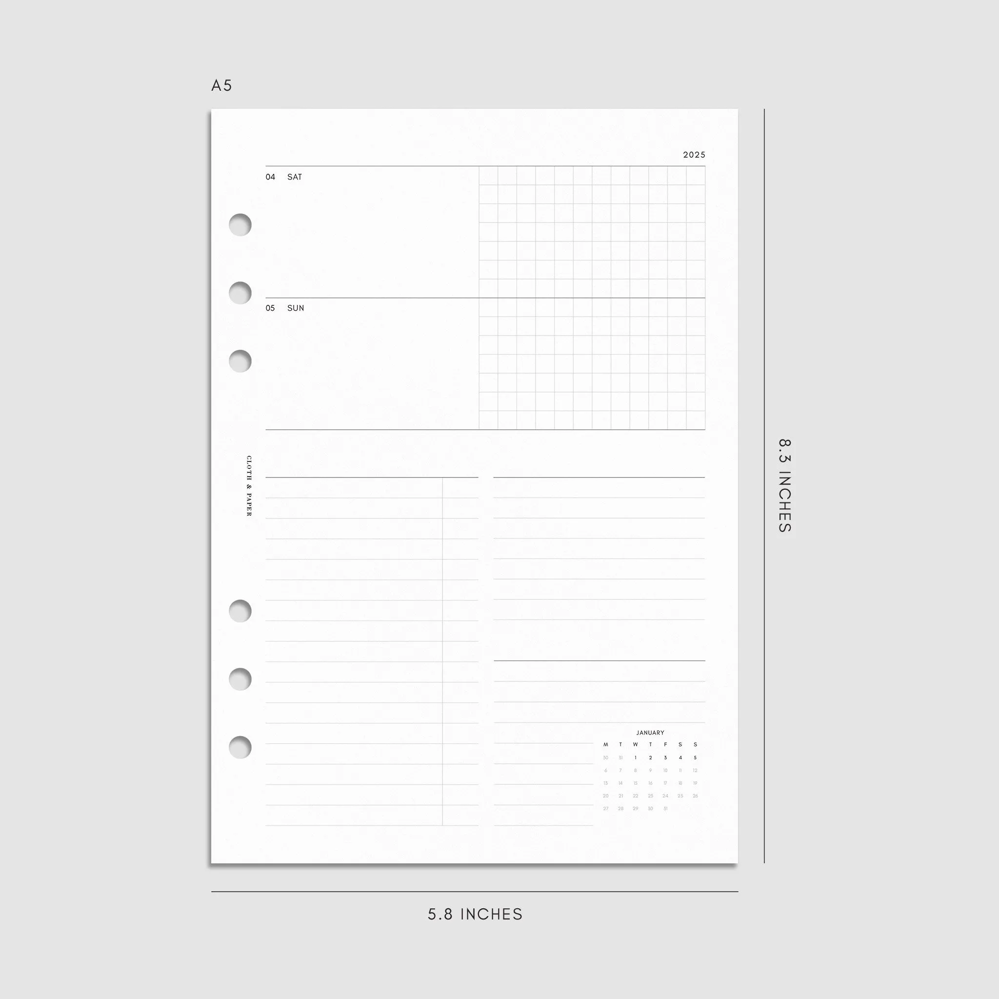 2025 Dated Horizontal Weekly Planner Insert | Monday Start
