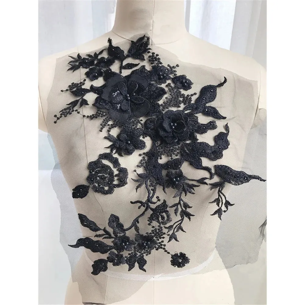 3D Flowers Beaded Lace Fabrics Applique Embroidery Sewing On Patches For Wedding/Evening Dress Clothing Patches Scrapbooking