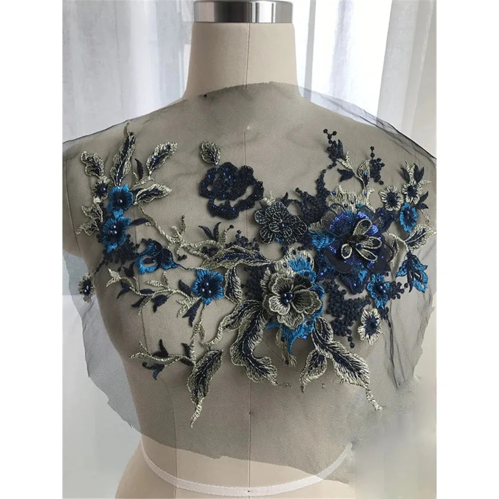 3D Flowers Beaded Lace Fabrics Applique Embroidery Sewing On Patches For Wedding/Evening Dress Clothing Patches Scrapbooking