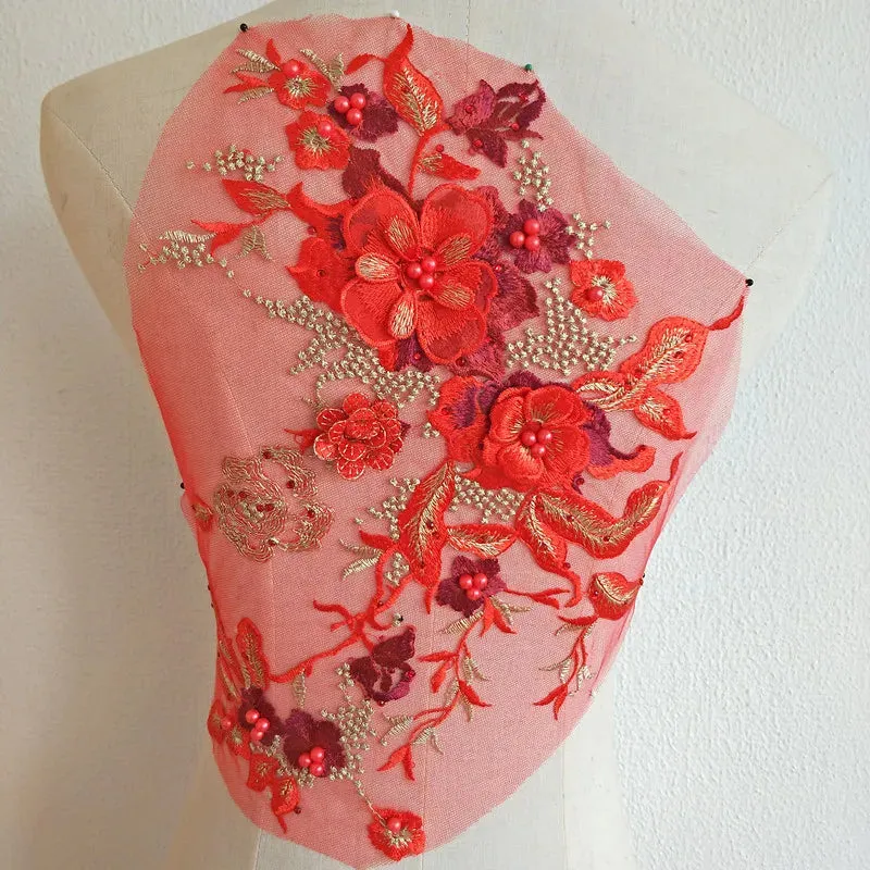 3D Flowers Beaded Lace Fabrics Applique Embroidery Sewing On Patches For Wedding/Evening Dress Clothing Patches Scrapbooking