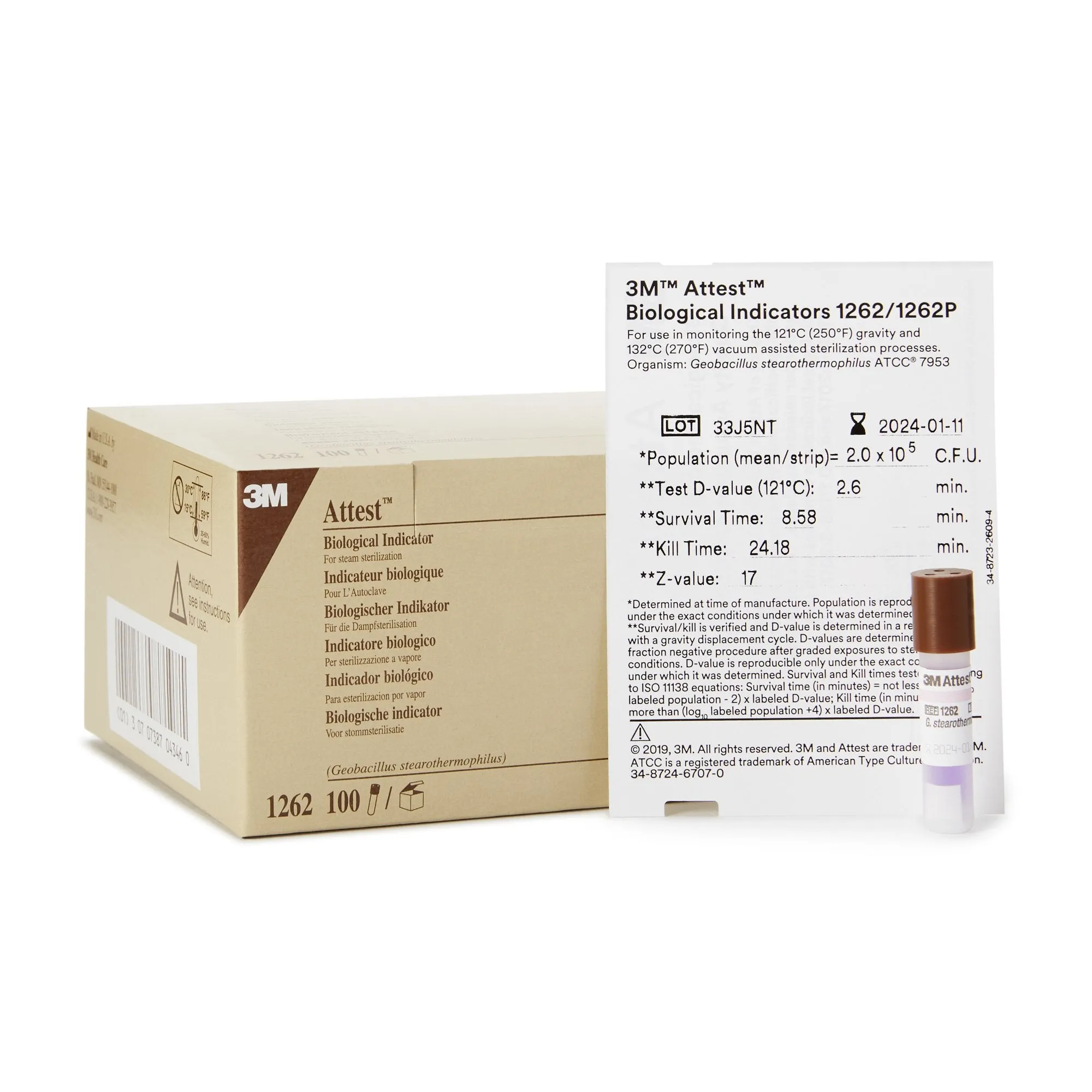 3M™ Attest™48-Hour Biological Indicator Vial for Steam Sterilization, 1 Box of 100