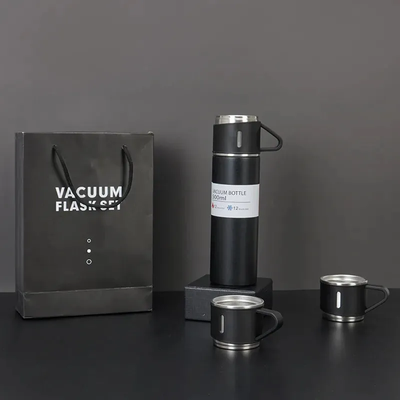 500ml 3 in 1 Stainless Steel Vacuum Flask Bottle With Cup Set - Business Gift Set
