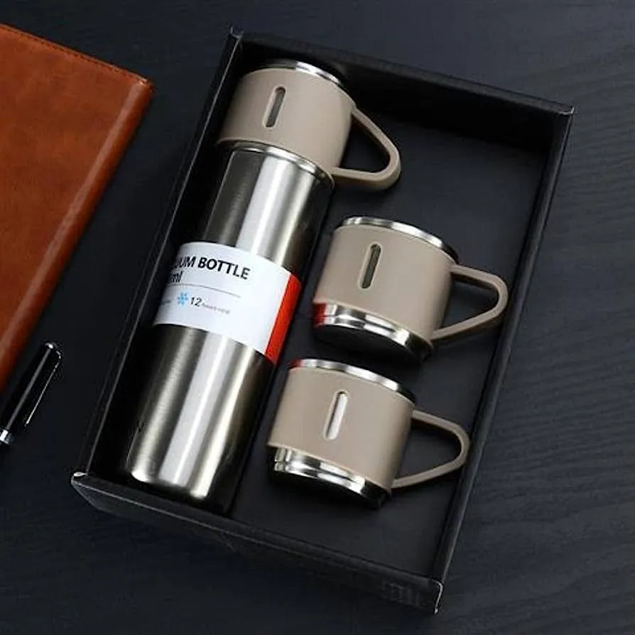 500ml 3 in 1 Stainless Steel Vacuum Flask Bottle With Cup Set - Business Gift Set