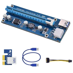5Sets PCI-E PCI Express Risers GPU Mining Powered 1X to 16X Riser Adapter Card w/ 23.62in USB 3.0 Cable MOLEX To SATA Power Cable 4 Solid Capacitors V- Electronics