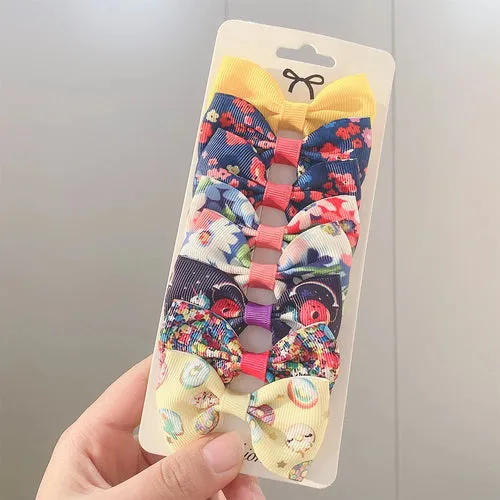 8PCS/Set Print Grosgrain Ribbon Hair Bows Clips Small Bows For