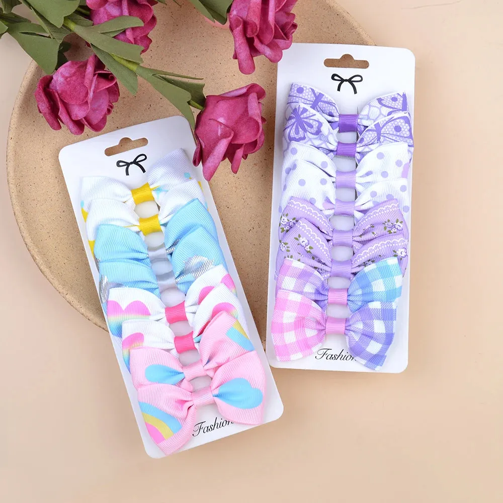 8PCS/Set Print Grosgrain Ribbon Hair Bows Clips Small Bows For