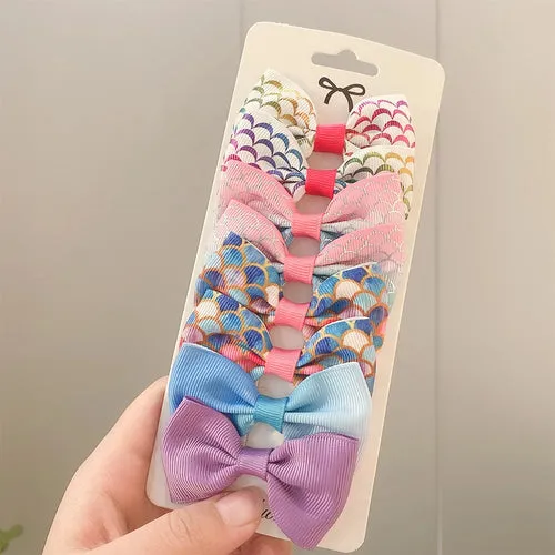 8PCS/Set Print Grosgrain Ribbon Hair Bows Clips Small Bows For