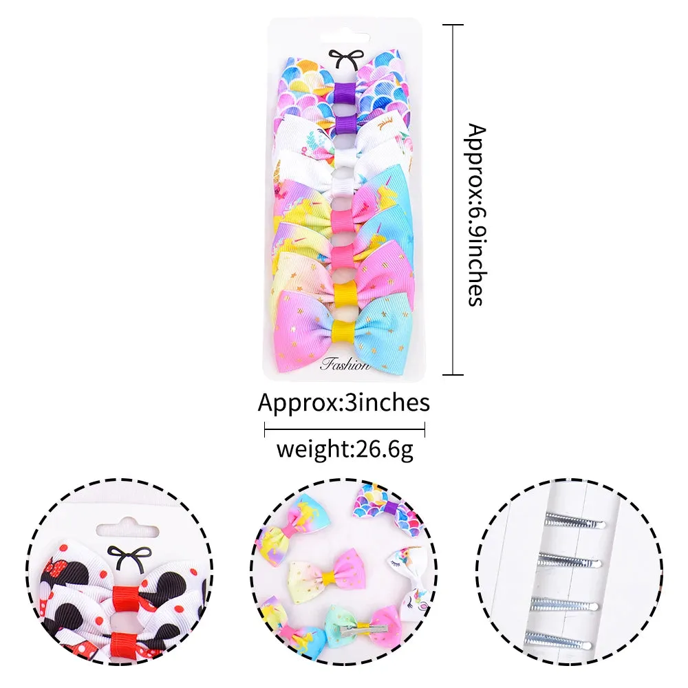 8PCS/Set Print Grosgrain Ribbon Hair Bows Clips Small Bows For