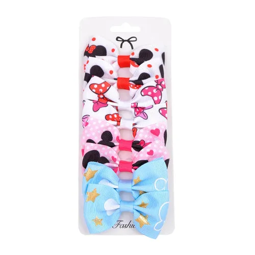 8PCS/Set Print Grosgrain Ribbon Hair Bows Clips Small Bows For