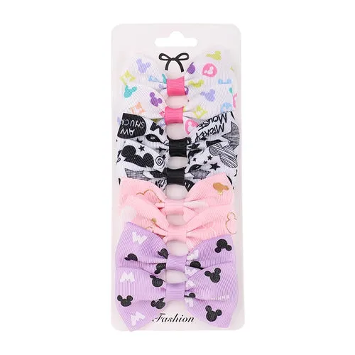 8PCS/Set Print Grosgrain Ribbon Hair Bows Clips Small Bows For