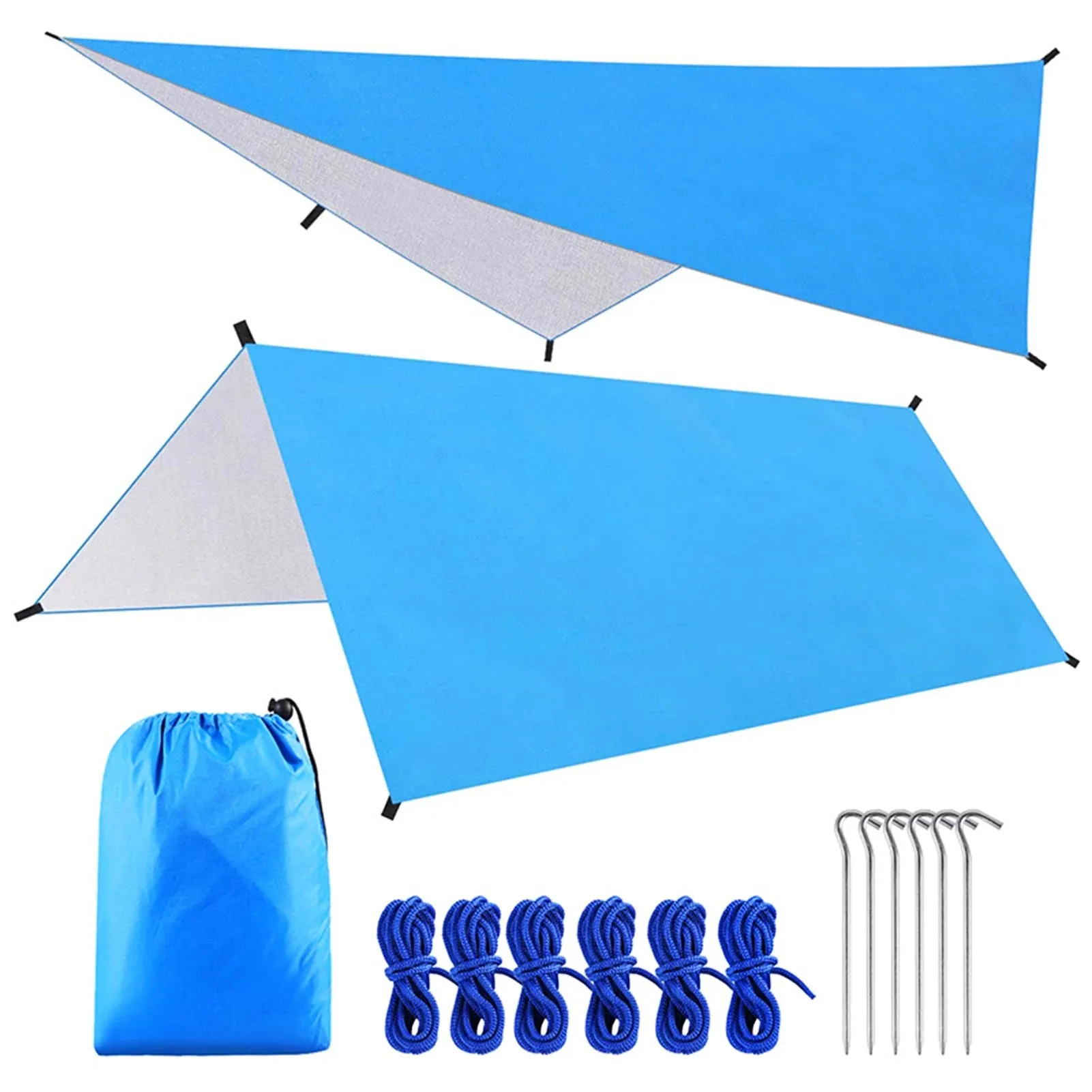 9.8 * 9.8ft Waterproof Outdoor Camping Tarp Awning Sunshade Hammock Tent Rain Shelter Picnic Mat Tarpaulin Canopy Beach Blanket
