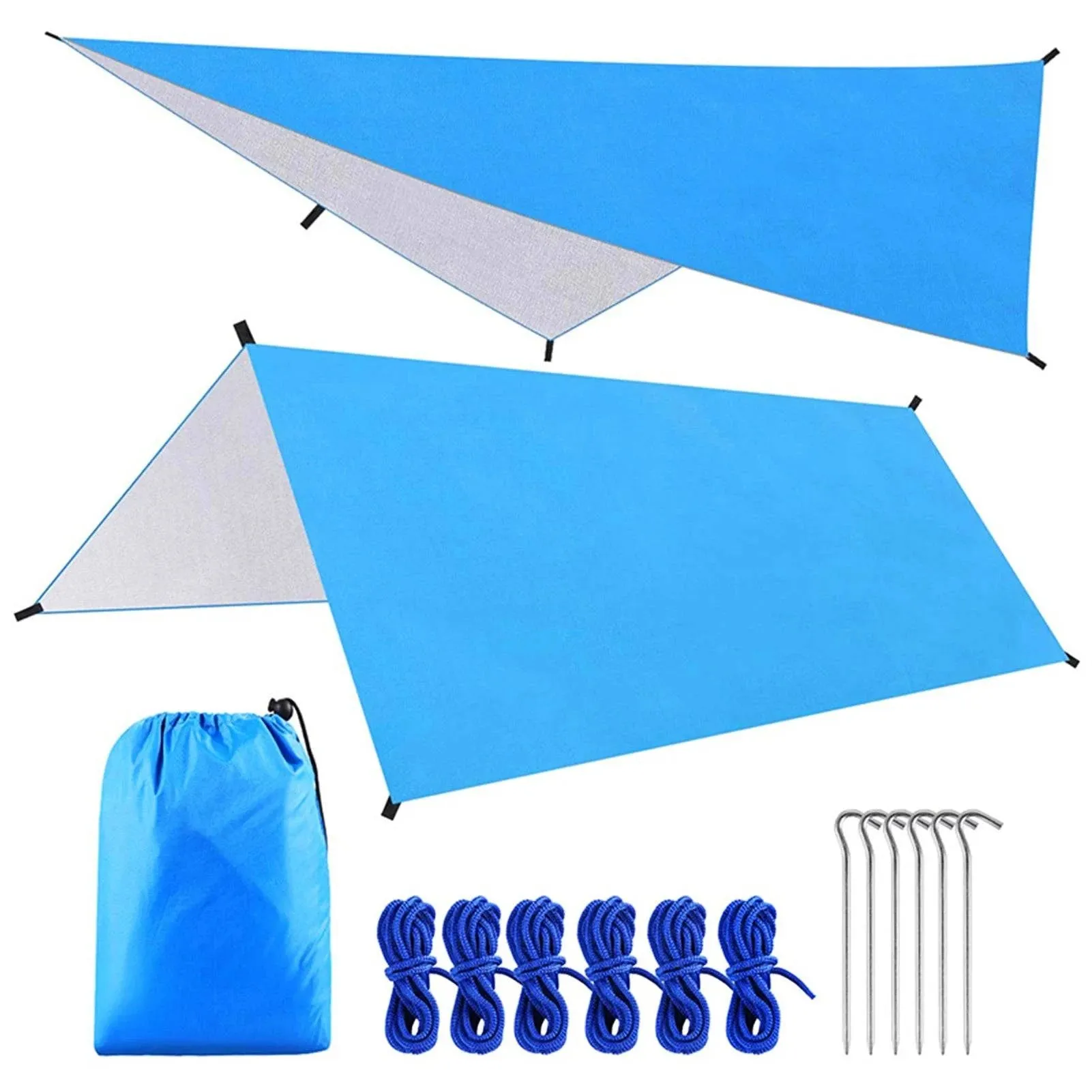 9.8 * 9.8ft Waterproof Outdoor Camping Tarp Awning Sunshade Hammock Tent Rain Shelter Picnic Mat Tarpaulin Canopy Beach Blanket