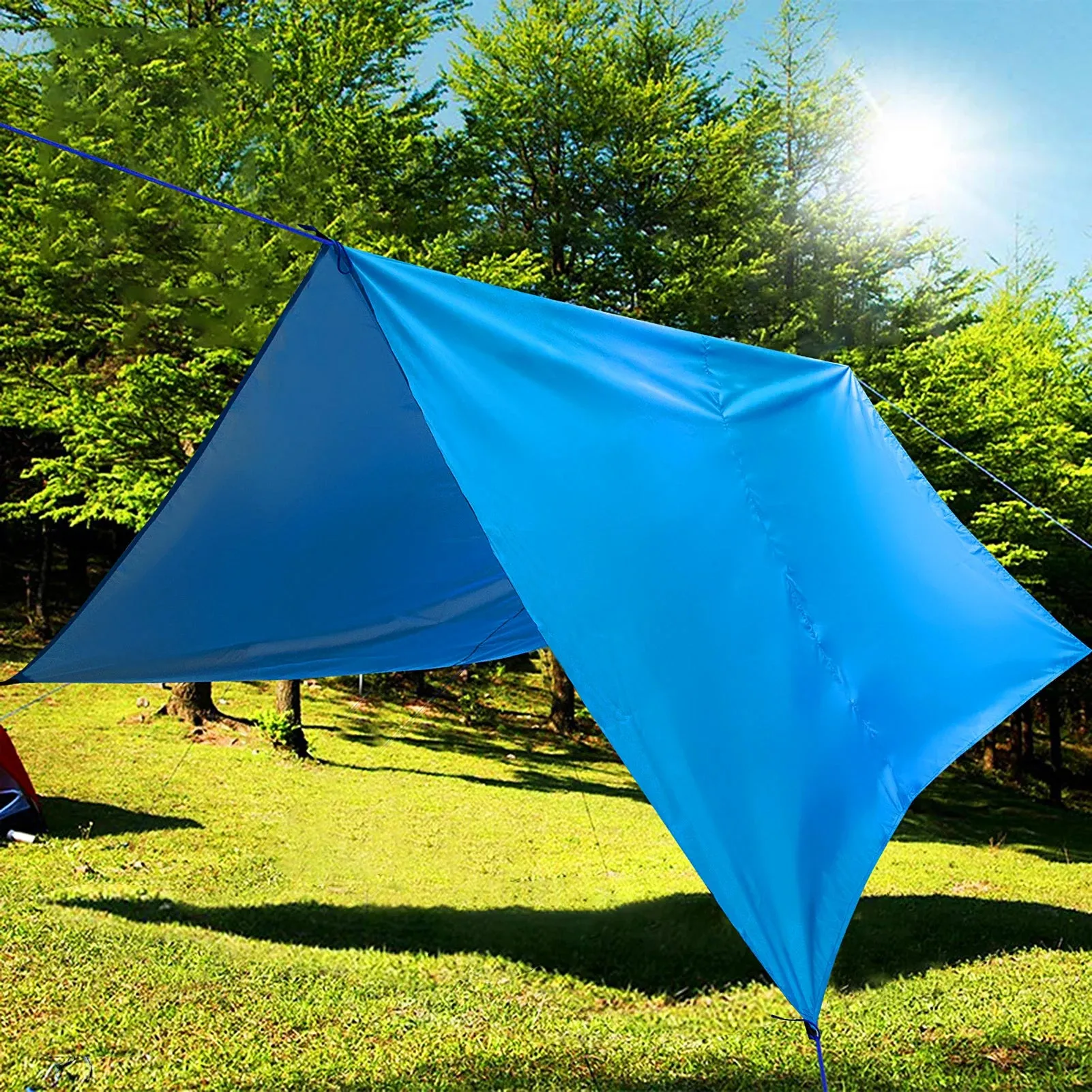 9.8 * 9.8ft Waterproof Outdoor Camping Tarp Awning Sunshade Hammock Tent Rain Shelter Picnic Mat Tarpaulin Canopy Beach Blanket